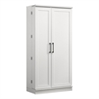 Coe 71 Inch Storage Cabinet Wardrobe with Swing Out Door- White Solid Wood