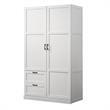 Bre 71 Inch Wardrobe Cabinet Armoire- Drawers- Hanging Rod- White Wood