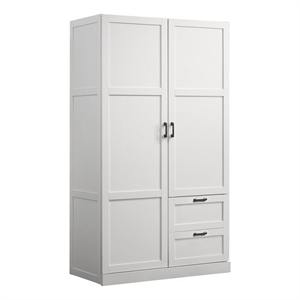 Bre 71 Inch Wardrobe Cabinet Armoire- Drawers- Hanging Rod- White Wood