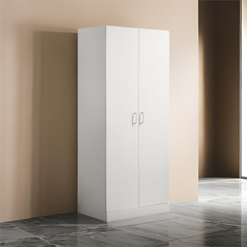 Cae 72 Inch Cabinet Armoire with Shelf- Hanging Rod- Double Door- White