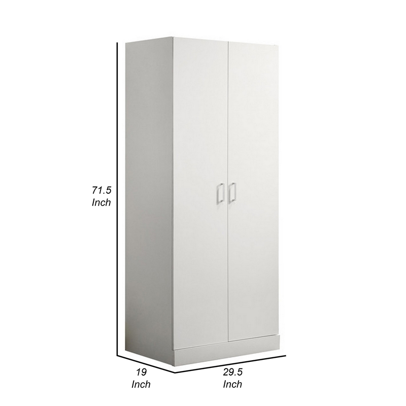 Cae 72 Inch Cabinet Armoire with Shelf- Hanging Rod- Double Door- White