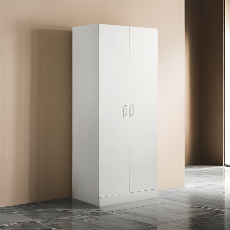 Cae 72 Inch Cabinet Armoire with Shelf- Hanging Rod- Double Door- White