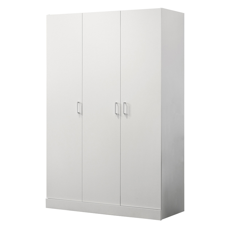 Clan 72 Inch Wardrobe Cabinet Armoire with Shelf-  Hanging Rod- White Wood