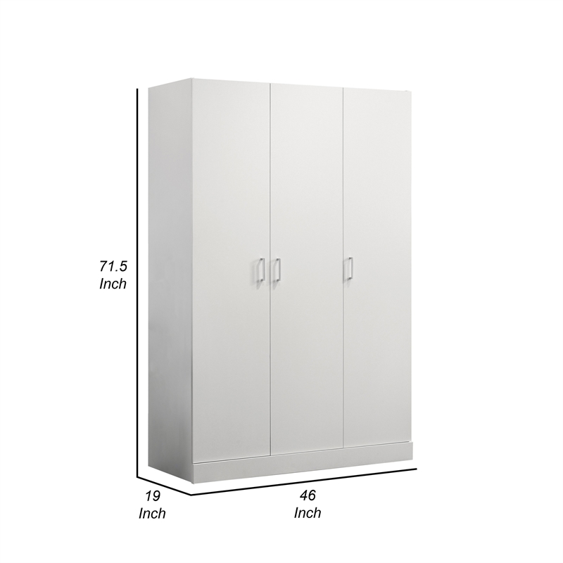 Clan 72 Inch Wardrobe Cabinet Armoire with Shelf-  Hanging Rod- White Wood
