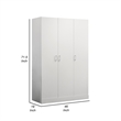 Clan 72 Inch Wardrobe Cabinet Armoire with Shelf-  Hanging Rod- White Wood