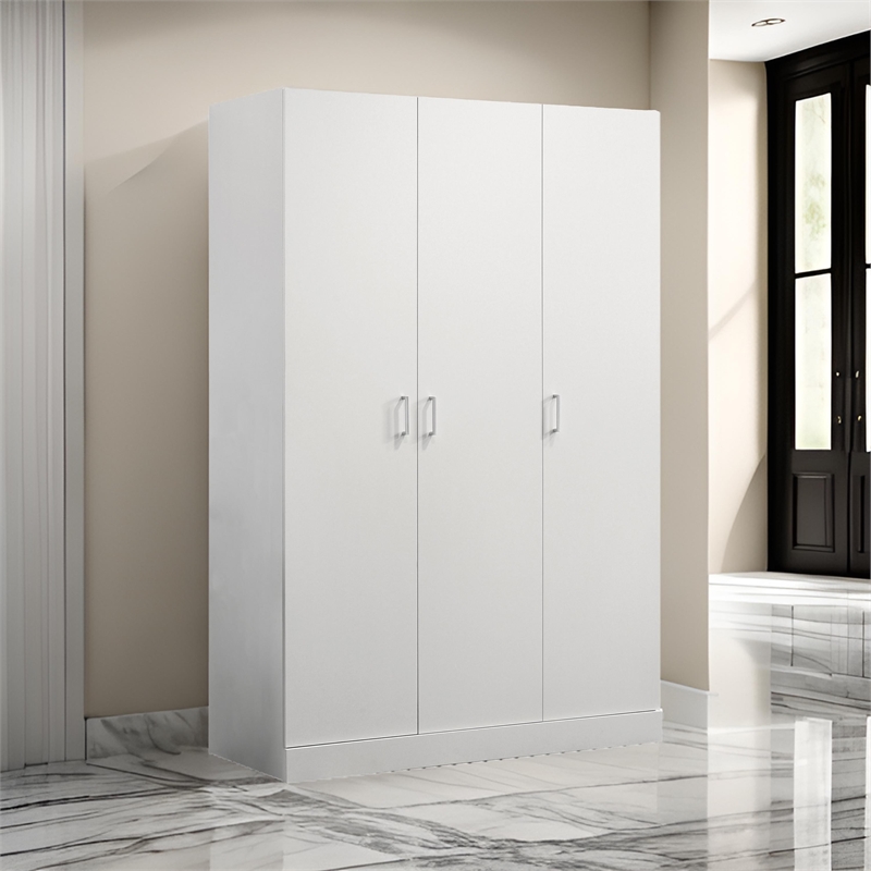 Clan 72 Inch Wardrobe Cabinet Armoire with Shelf-  Hanging Rod- White Wood