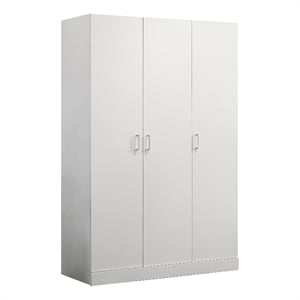 Clan 72 Inch Wardrobe Cabinet Armoire with Shelf-  Hanging Rod- White Wood