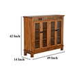 Marv Bookcase Cabinet- 4 Waterfall Glass Doors Slate Inlay Light Brown