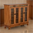 Marv Bookcase Cabinet- 4 Waterfall Glass Doors Slate Inlay Light Brown
