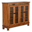 Marv Bookcase Cabinet- 4 Waterfall Glass Doors Slate Inlay Light Brown