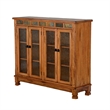 Marv Bookcase Cabinet- 4 Waterfall Glass Doors Slate Inlay Light Brown