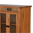 Marv Bookcase Cabinet- 4 Waterfall Glass Doors Slate Inlay Light Brown
