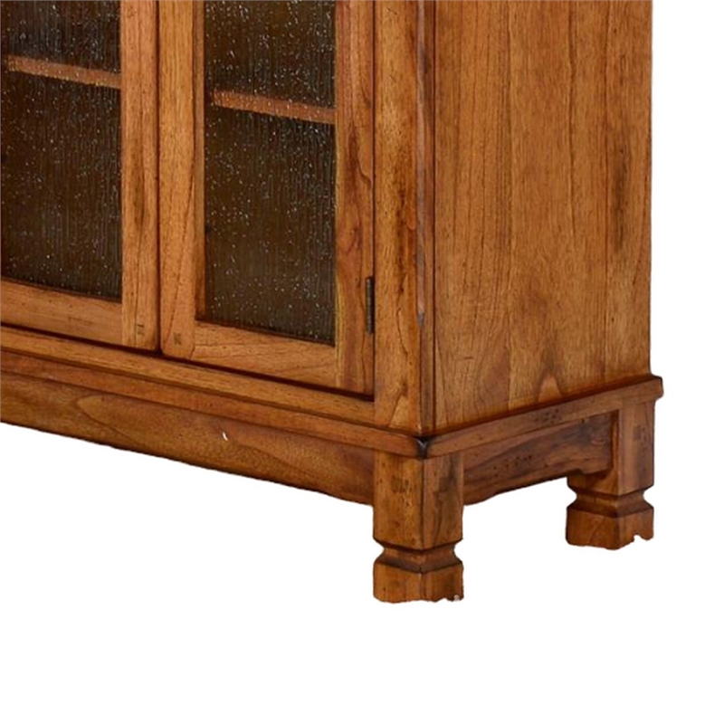 Marv Bookcase Cabinet- 4 Waterfall Glass Doors Slate Inlay Light Brown
