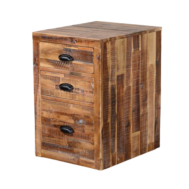 Havi File Cabinet- 3 Drawers- Black Cup Handles- Rustic Light Brown