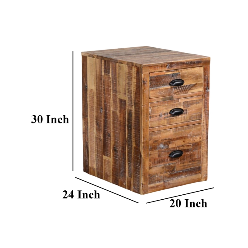 Havi File Cabinet- 3 Drawers- Black Cup Handles- Rustic Light Brown