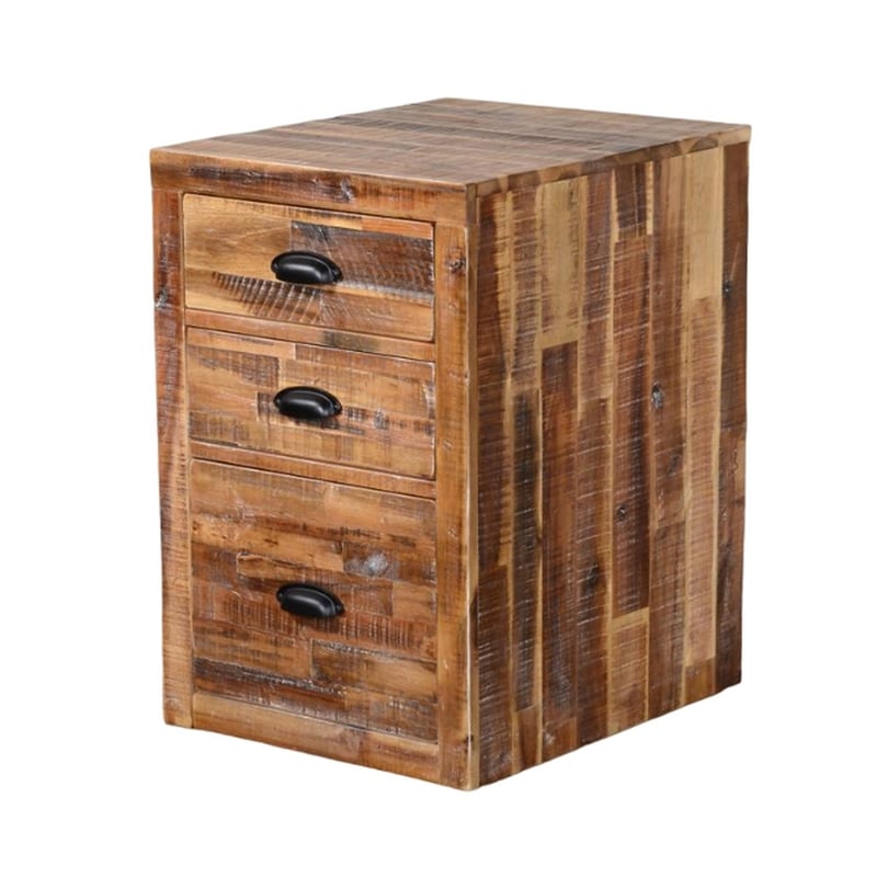Havi File Cabinet- 3 Drawers- Black Cup Handles- Rustic Light Brown