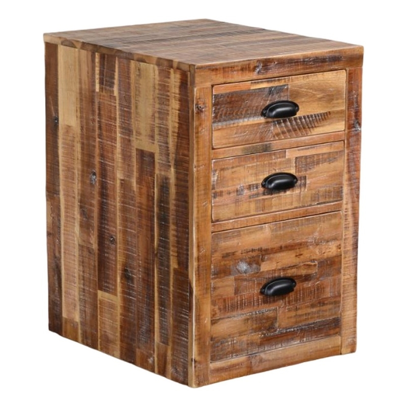 Havi File Cabinet- 3 Drawers- Black Cup Handles- Rustic Light Brown