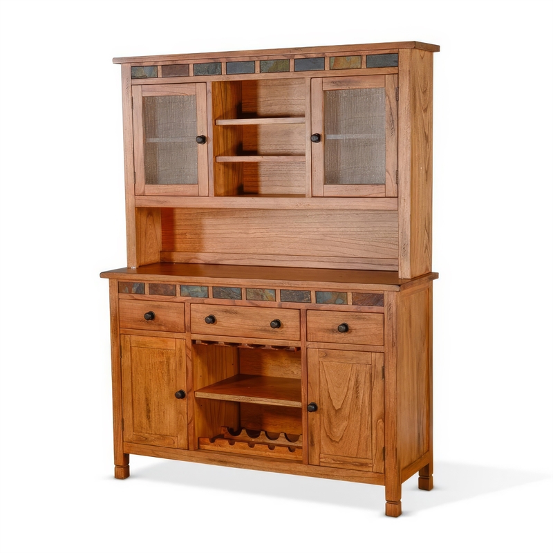 Marv Accent Buffet and Hutch- Stemware- 3 Drawers- 4 Cabinets- Brown