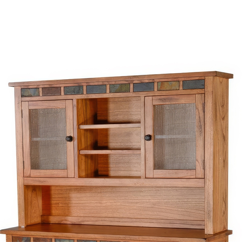 Marv Accent Buffet and Hutch- Stemware- 3 Drawers- 4 Cabinets- Brown