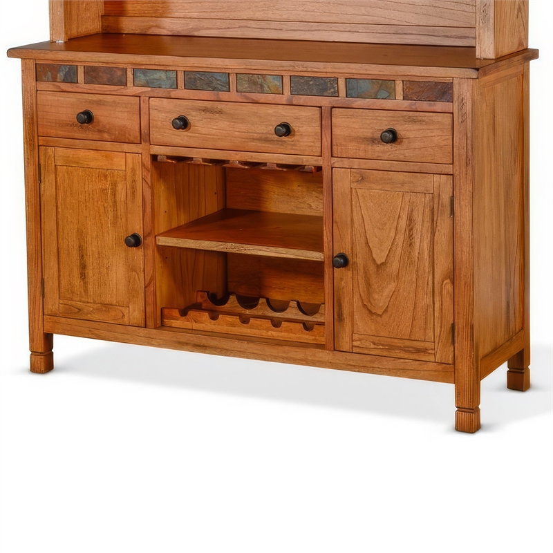 Marv Accent Buffet and Hutch- Stemware- 3 Drawers- 4 Cabinets- Brown