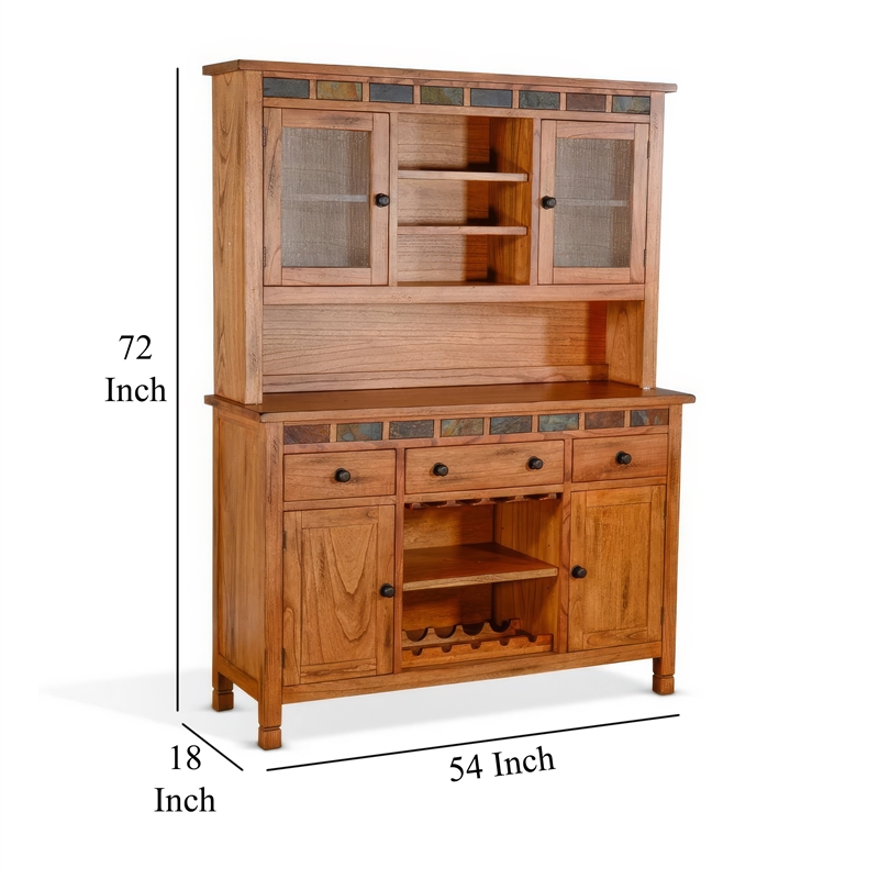 Marv Accent Buffet and Hutch- Stemware- 3 Drawers- 4 Cabinets- Brown