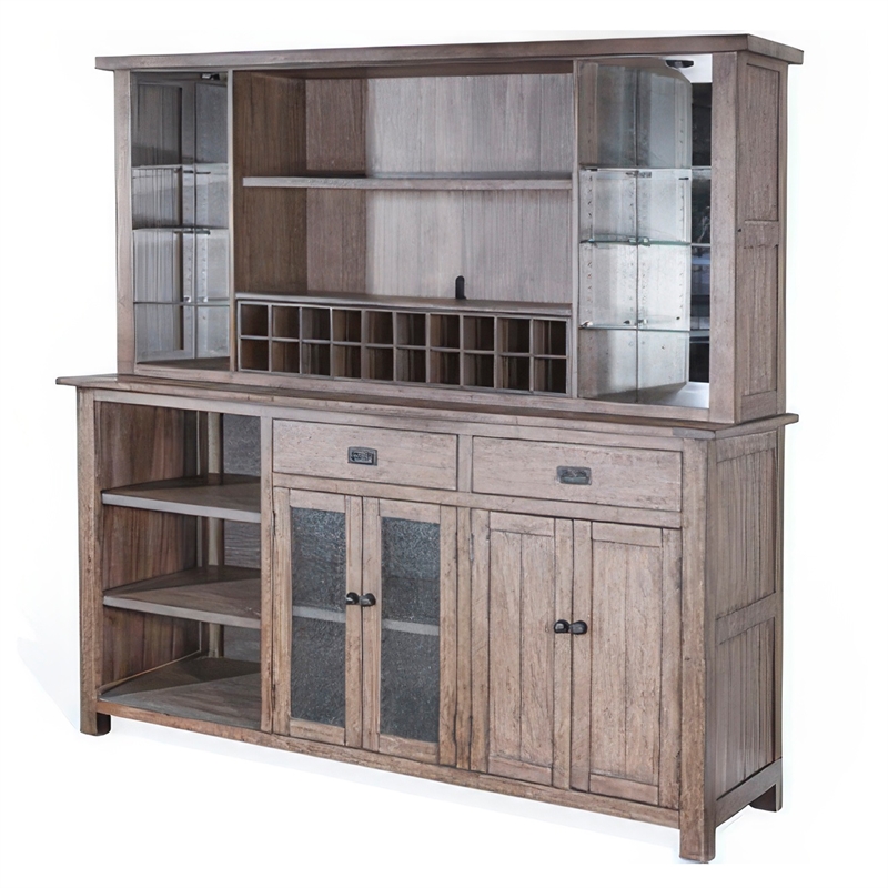 Yael Buffet- Hutch Bar Cabinet- LED Display Shelf- 80 Inch Brown Wood