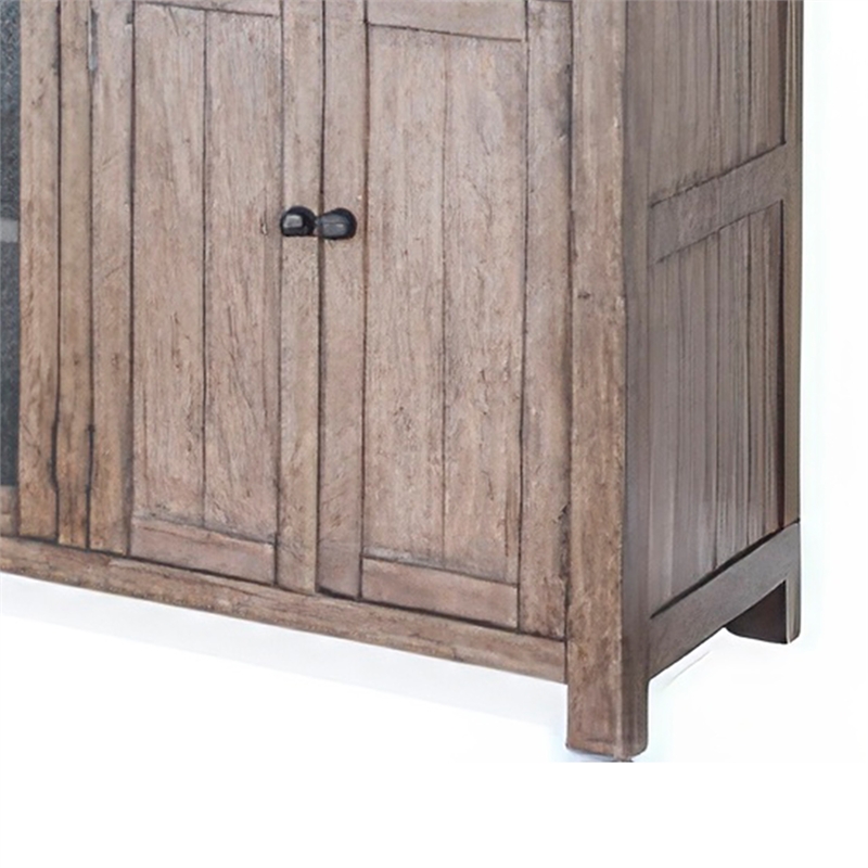 Yael Buffet- Hutch Bar Cabinet- LED Display Shelf- 80 Inch Brown Wood