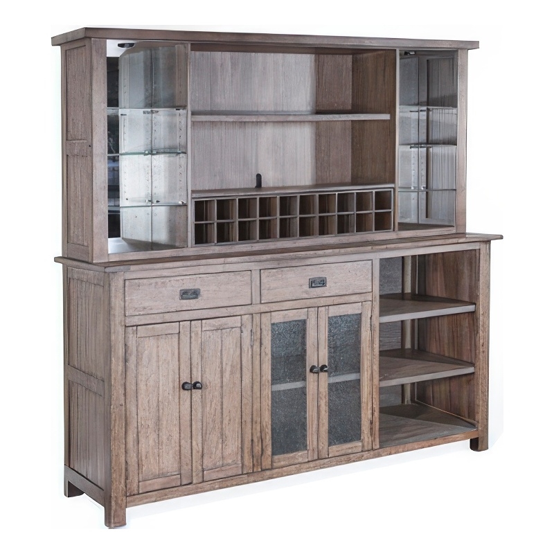 Yael Buffet- Hutch Bar Cabinet- LED Display Shelf- 80 Inch Brown Wood