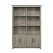 Nena Bookcase with 6 Shelves and 4 Cabinet Doors- Gray Wood 71 Inch