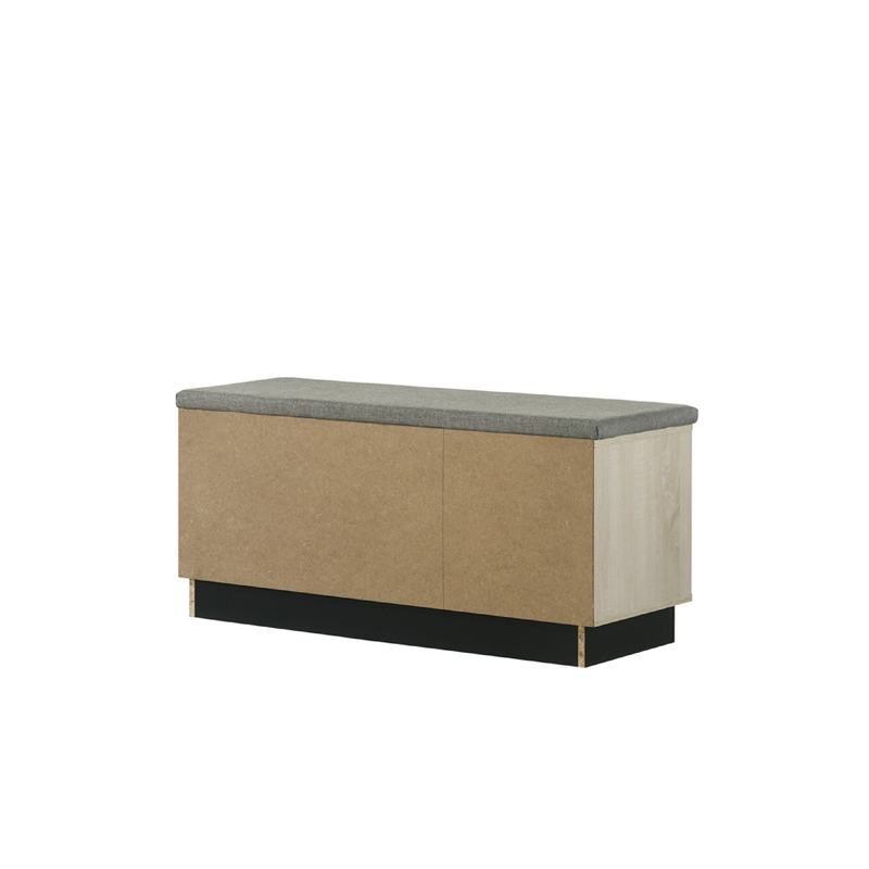 Moxie Shoe Cabinet- Black Sliding Doors- Fabric Top- Oak Wood 39 Inch