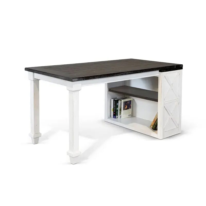 Zena Writing Desk- White Turned Legs- 56 Inch Rectangular Brown Top