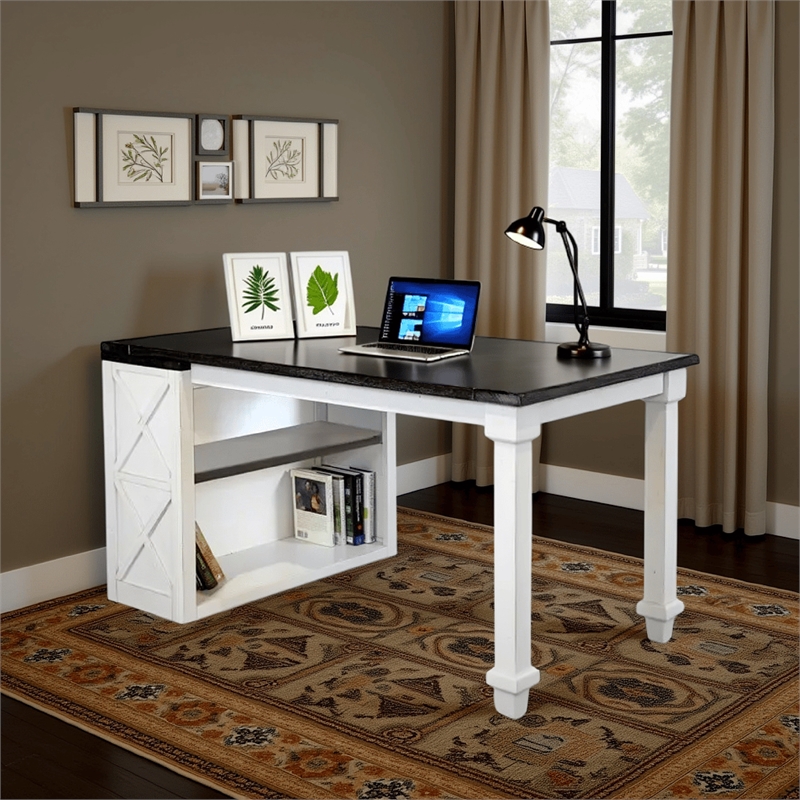 Zena Writing Desk- White Turned Legs- 56 Inch Rectangular Brown Top