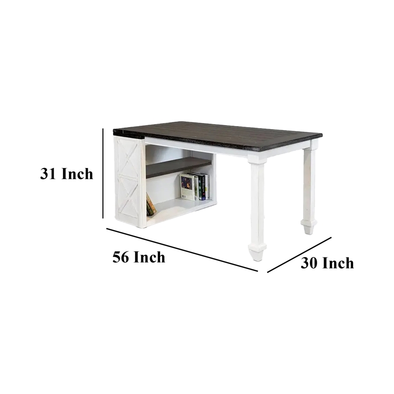 Zena Writing Desk- White Turned Legs- 56 Inch Rectangular Brown Top