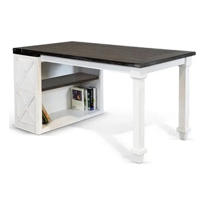 Zena Writing Desk- White Turned Legs- 56 Inch Rectangular Brown Top
