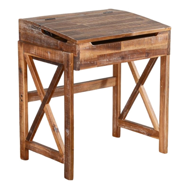 Havi School Desk- 28 Inch Flip Top Storage- X Base- Rustic Light Brown