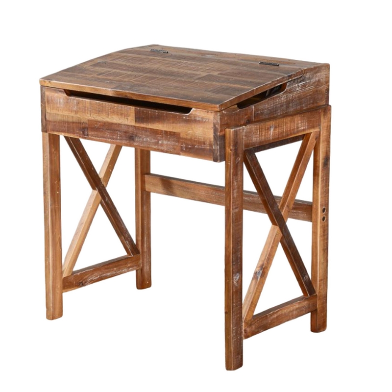 Havi School Desk- 28 Inch Flip Top Storage- X Base- Rustic Light Brown