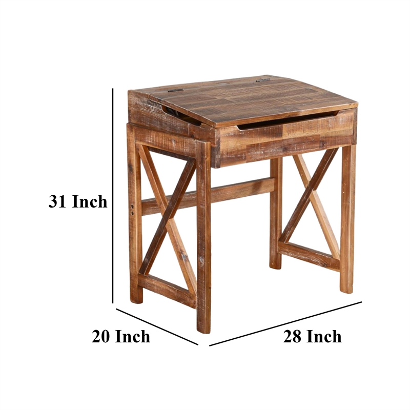 Havi School Desk- 28 Inch Flip Top Storage- X Base- Rustic Light Brown