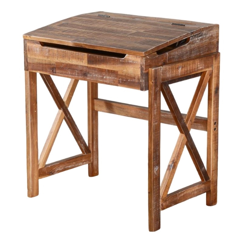 Havi School Desk- 28 Inch Flip Top Storage- X Base- Rustic Light Brown