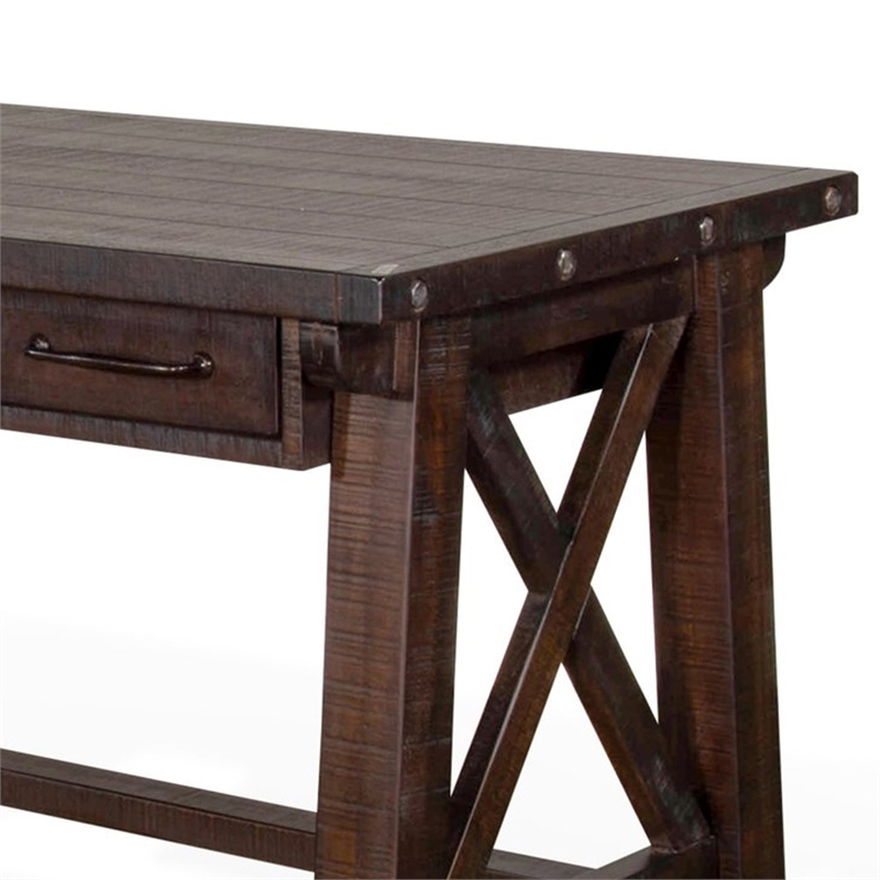 Anva Writing Desk- 2 Drawers- X Motif Panels- Dark Brown 58 Inch Top