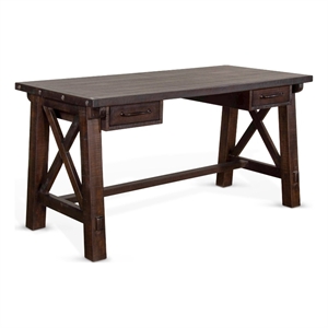 Anva Writing Desk- 2 Drawers- X Motif Panels- Dark Brown 58 Inch Top
