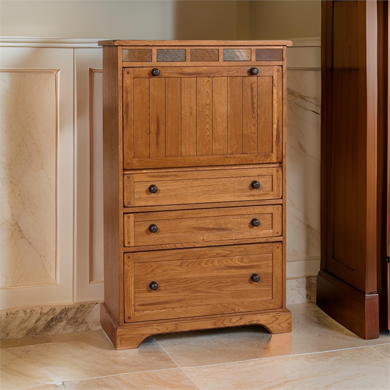 Murphy Desk Armoire Cabinet- 3 Drawer File Storage- Brown 53 Inch
