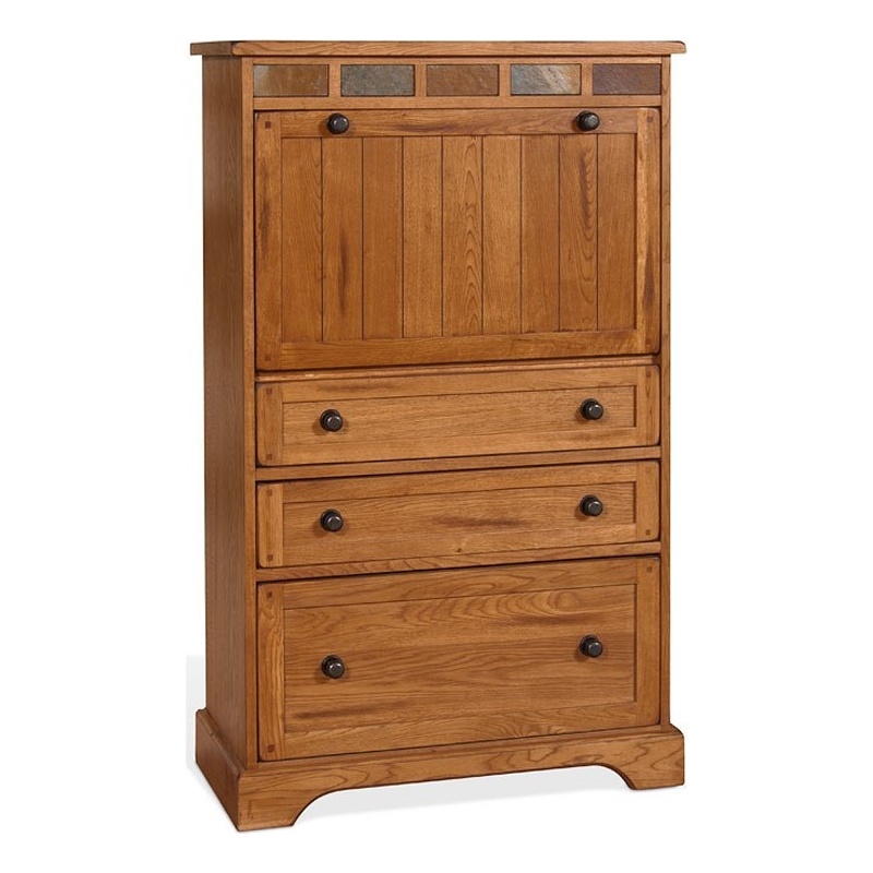 Murphy Desk Armoire Cabinet- 3 Drawer File Storage- Brown 53 Inch