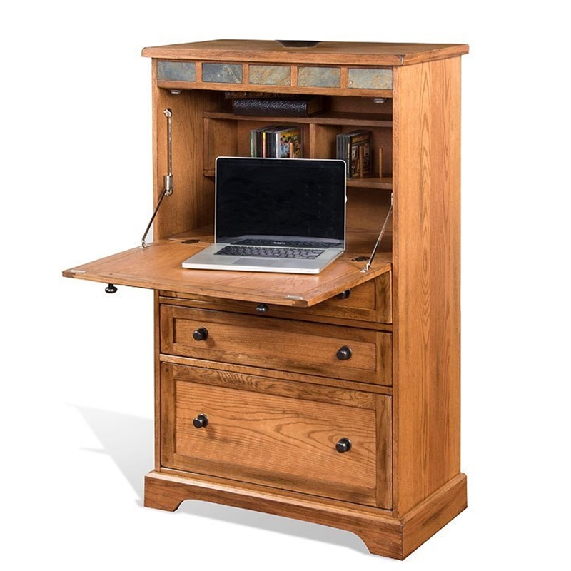 Murphy Desk Armoire Cabinet- 3 Drawer File Storage- Brown 53 Inch