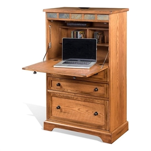 Murphy Desk Armoire Cabinet- 3 Drawer File Storage- Brown 53 Inch