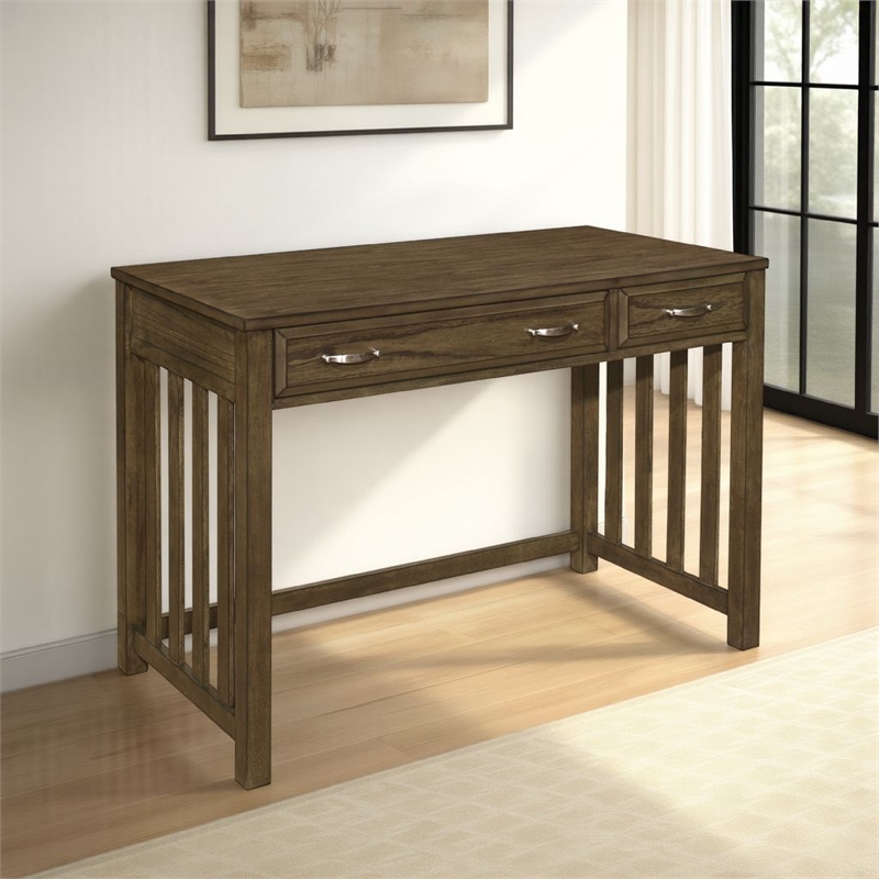 Belinda Writing Computer Desk- 2 Drawers- Rustic Brown Veneer- 44 Inch