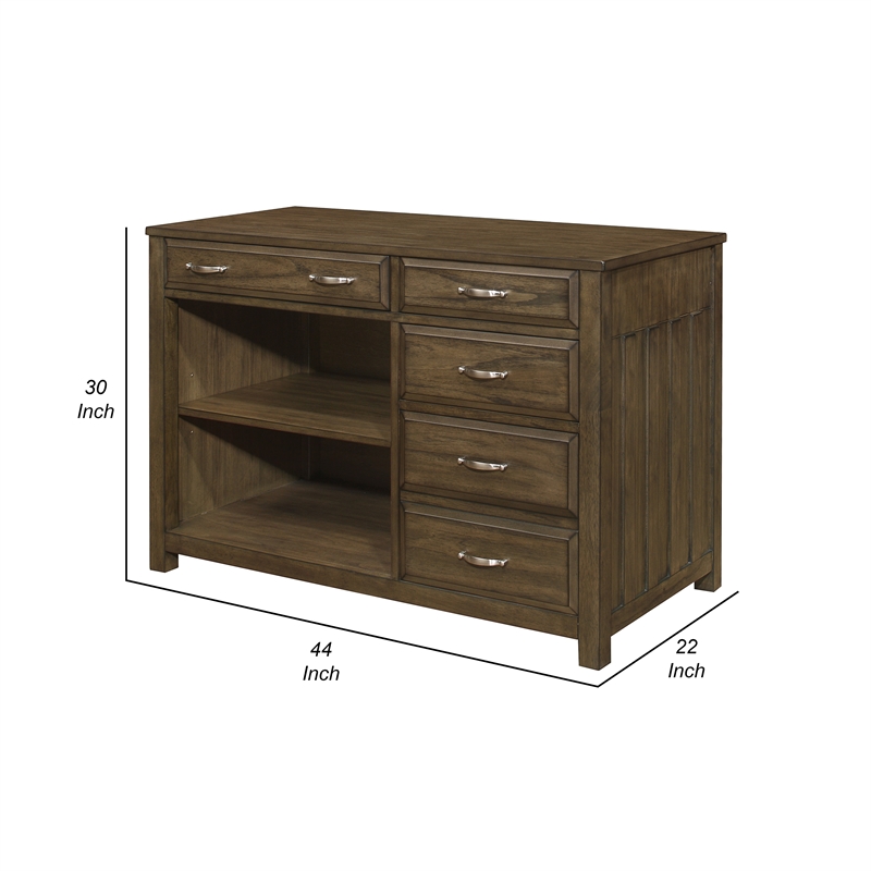 Belinda Credenza Desk with Shelves and Drawers- Classic Brown- 44 Inch