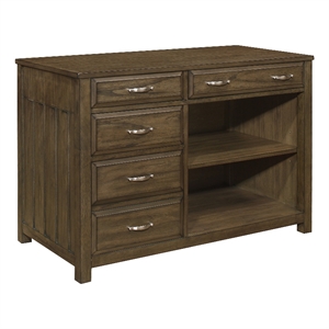 Belinda Credenza Desk with Shelves and Drawers- Classic Brown- 44 Inch