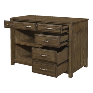 Belinda Credenza Desk with Shelves and Drawers- Classic Brown- 44 Inch