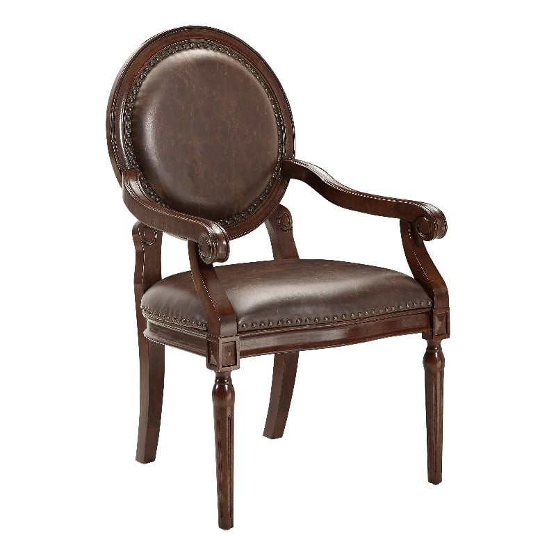 Alder Desk Armchair- Dark Brown Faux Leather- Solid Wood and Foam