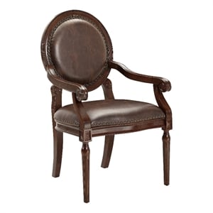 Alder Desk Armchair- Dark Brown Faux Leather- Solid Wood and Foam